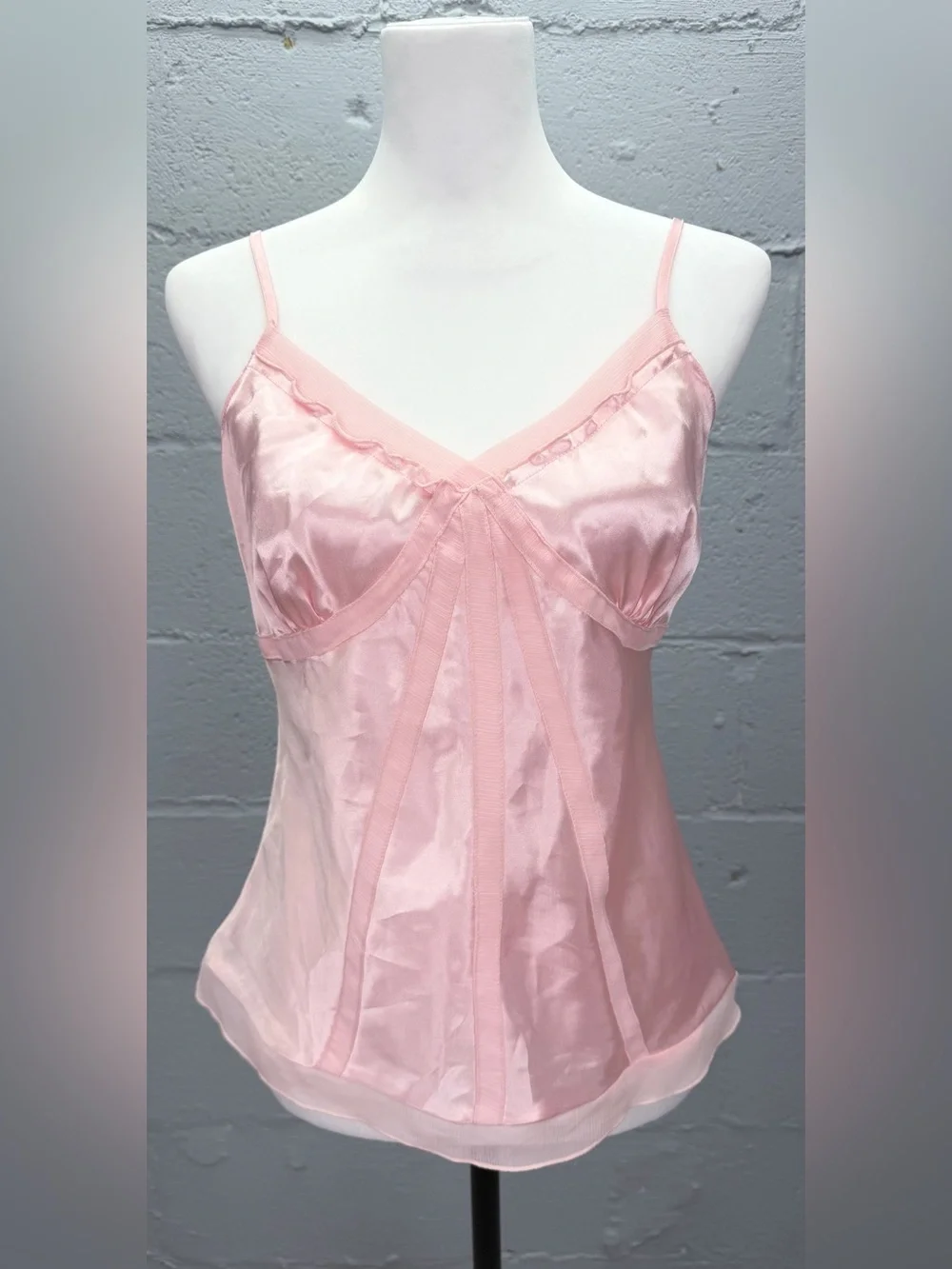 Cato Women's Pink Silky Mesh Trimmed Adjustable Strap Camisole Size Small